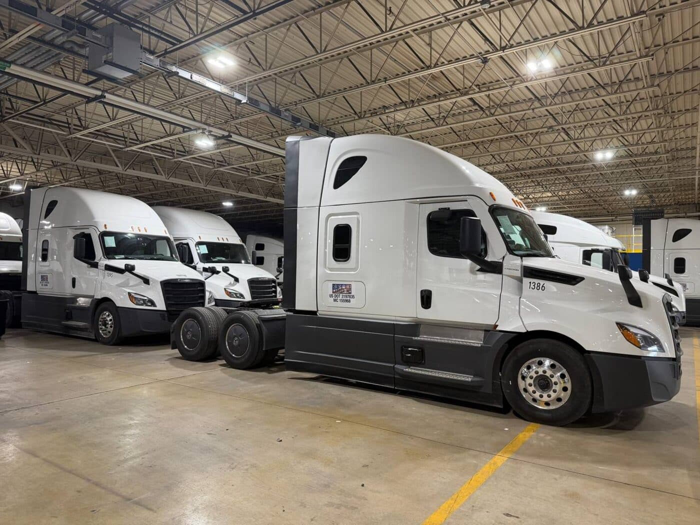 Fleet trucks at facility